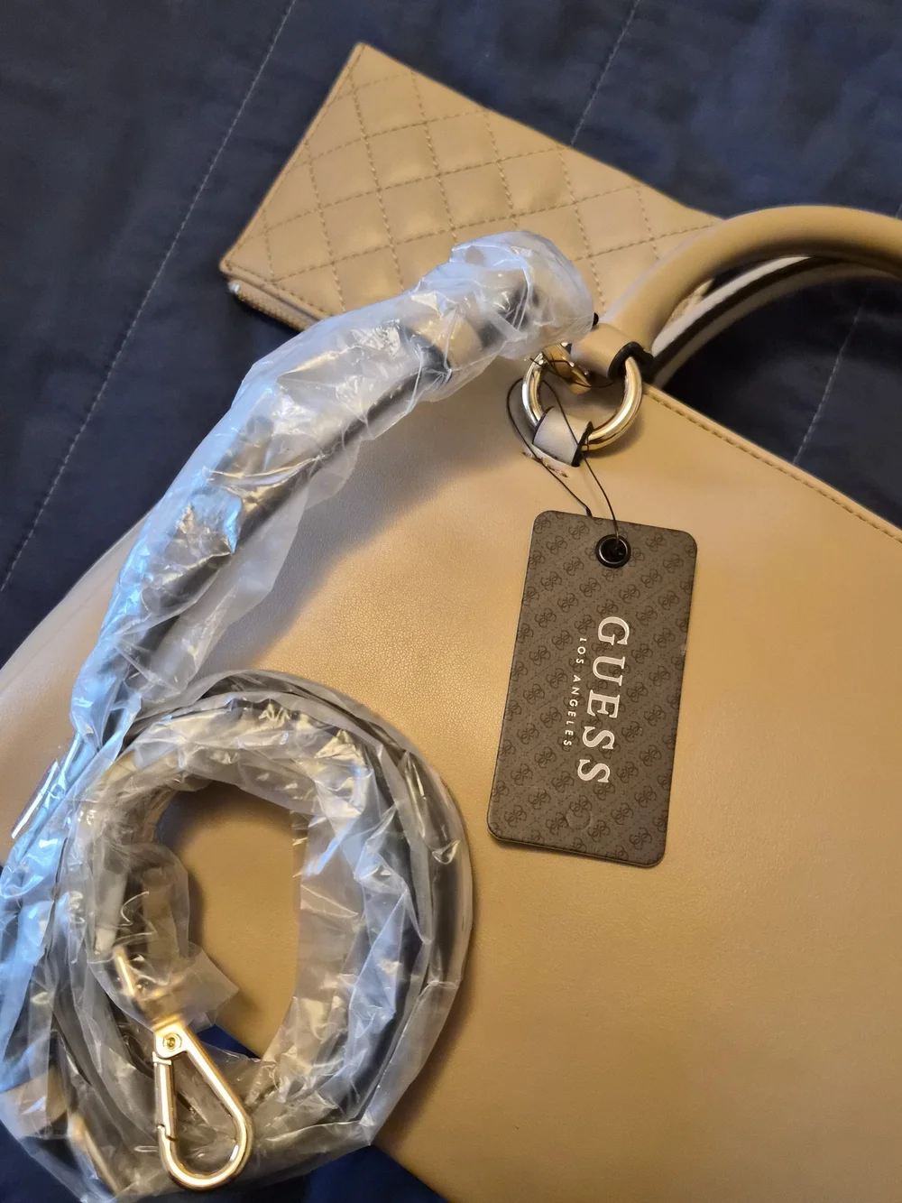 Guess Quilted Beige Satchel with Matching Zip Pouch